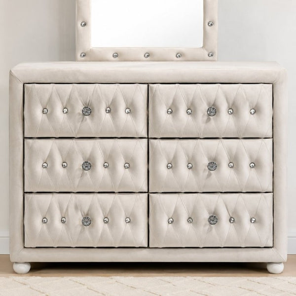 English Elm Reggie Upholstered Six Drawer Dresser Foam Padded Fabric Finish for Modern Bedroom B2726P580915