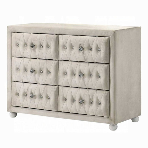 English Elm Reggie Upholstered Six Drawer Dresser Foam Padded Fabric Finish for Modern Bedroom B2726P580915