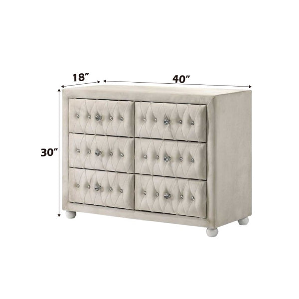 English Elm Reggie Upholstered Six Drawer Dresser Foam Padded Fabric Finish for Modern Bedroom B2726P580915
