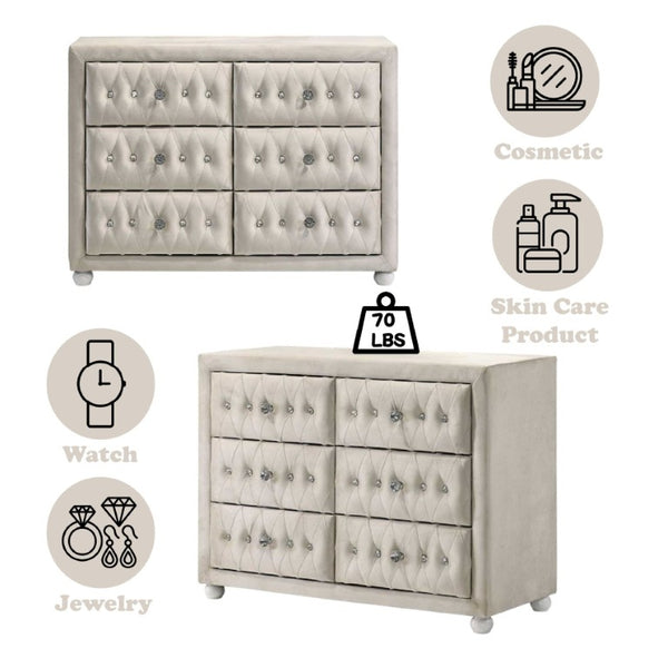 English Elm Reggie Upholstered Six Drawer Dresser Foam Padded Fabric Finish for Modern Bedroom B2726P580915