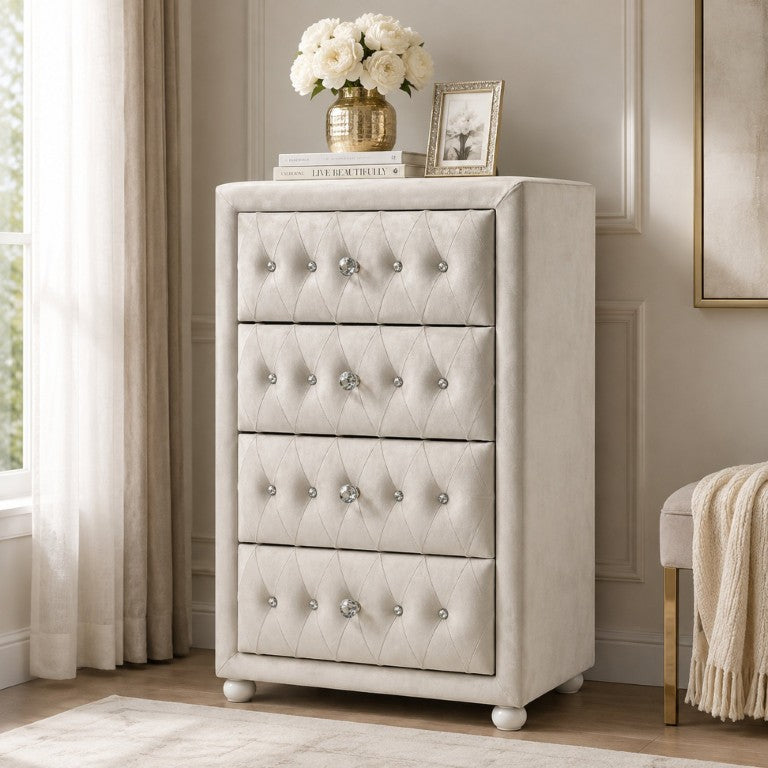 English Elm Reggie Upholstered Fabric Chest with Button Tufting and Bun Legs for Bedroom Storage B2726P580916