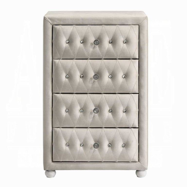 English Elm Reggie Upholstered Fabric Chest with Button Tufting and Bun Legs for Bedroom Storage B2726P580916