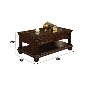 English Elm Anondale Cherry Veneer Coffee Table with Glass Insert Open Shelf and Pull Drawer B2726P582132