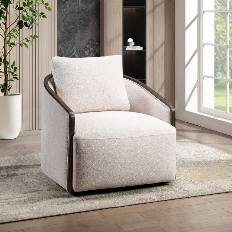 English Elm Lenora Beige Chenille Swivel Accent Chair Tailored Foam Seat for Living Spaces B2726P615481