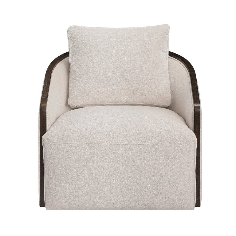 English Elm Lenora Beige Chenille Swivel Accent Chair Tailored Foam Seat for Living Spaces B2726P615481