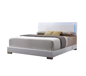 English Elm Lorimar Queen Bed White Pu Leather Upholstered Frame with Ambient Led Headboard B2726S00505