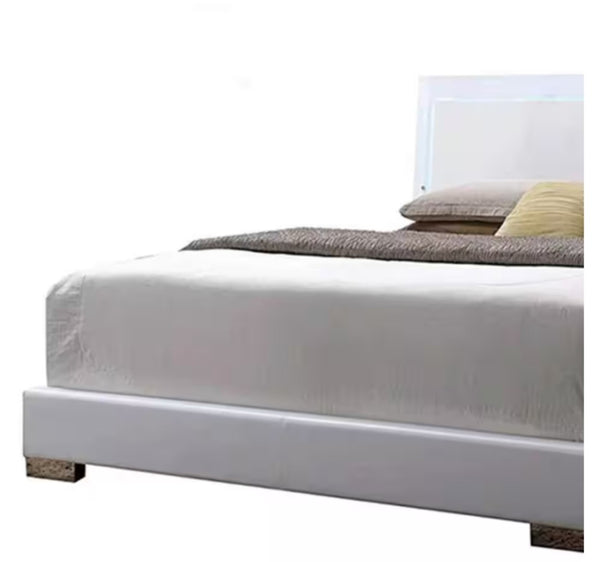 English Elm Lorimar Queen Bed White Pu Leather Upholstered Frame with Ambient Led Headboard B2726S00505