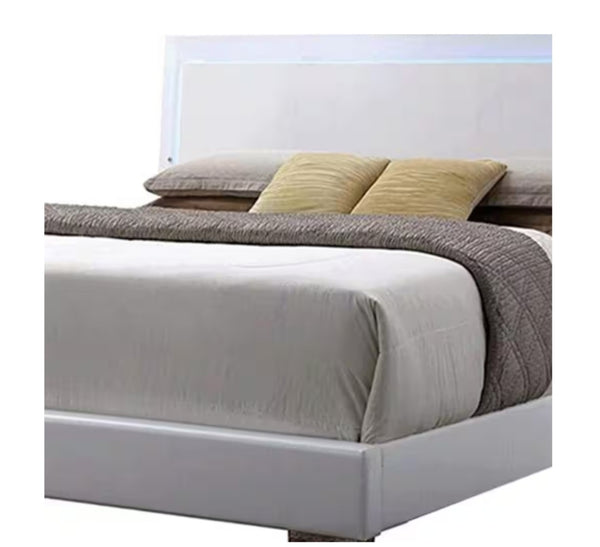 English Elm Lorimar Queen Bed White Pu Leather Upholstered Frame with Ambient Led Headboard B2726S00505