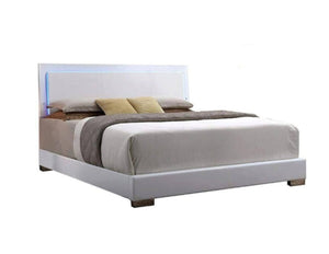 English Elm Lorimar Queen Bed White Pu Leather Upholstered Frame with Ambient Led Headboard B2726S00505