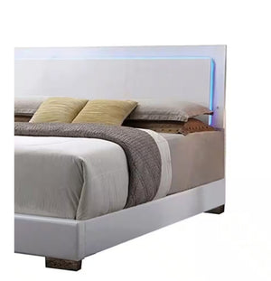 English Elm Lorimar Queen Bed White Pu Leather Upholstered Frame with Ambient Led Headboard B2726S00505