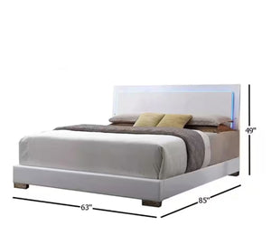 English Elm Lorimar Queen Bed White Pu Leather Upholstered Frame with Ambient Led Headboard B2726S00505