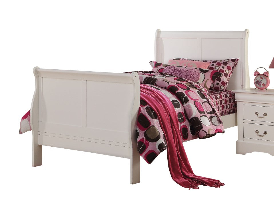 English Elm Louis Philippe Sleigh Twin Bed White Pine Frame with Curved Headboard for Cottage Rooms B2726S00543