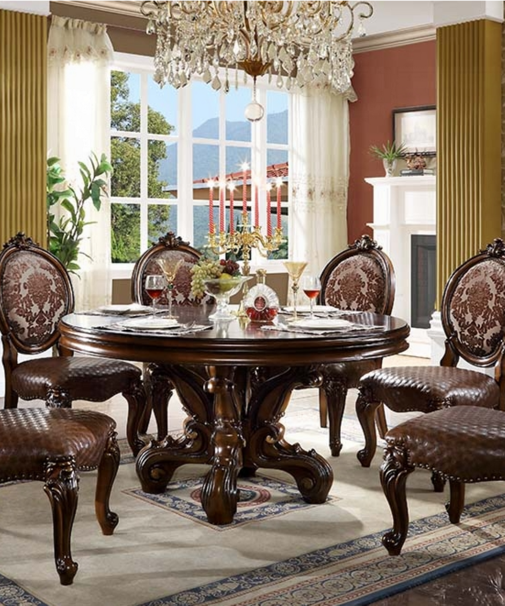 English Elm Versailles Round Pedestal Dining Table Solid Wood Cherry Finish Seats Six Formal B2726S00579
