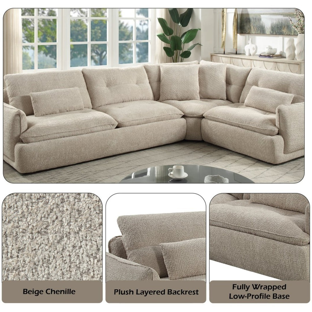 English Elm Jonina Chenille L-shaped Sectional with Plush Foam Cushions and Four Accent Pillows B2726S00597