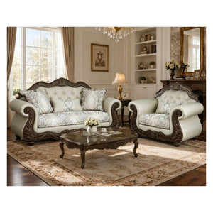 English Elm Pierce Traditional Loveseat and Chair Set with Carved Pine Frame for Classic Living Rooms B2726S00598