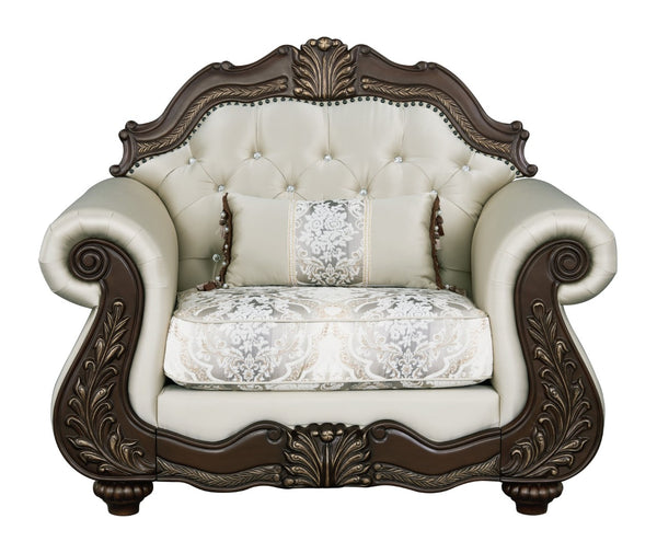 English Elm Pierce Traditional Loveseat and Chair Set with Carved Pine Frame for Classic Living Rooms B2726S00598