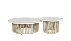 English Elm Zira Outdoor 5 Piece Patio Set with Cement Top Tables and Beige Cushioned Seating B2726S00599
