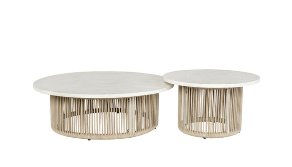 English Elm Zira Outdoor 5 Piece Patio Set with Cement Top Tables and Beige Cushioned Seating B2726S00599