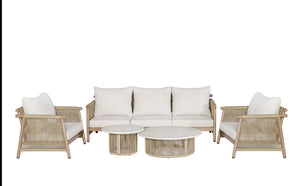 English Elm Zira Outdoor 5 Piece Patio Set with Cement Top Tables and Beige Cushioned Seating B2726S00599