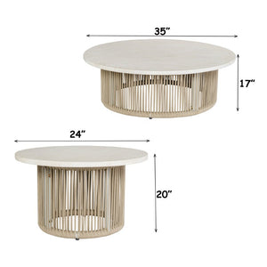 English Elm Zira Outdoor 5 Piece Patio Set with Cement Top Tables and Beige Cushioned Seating B2726S00599