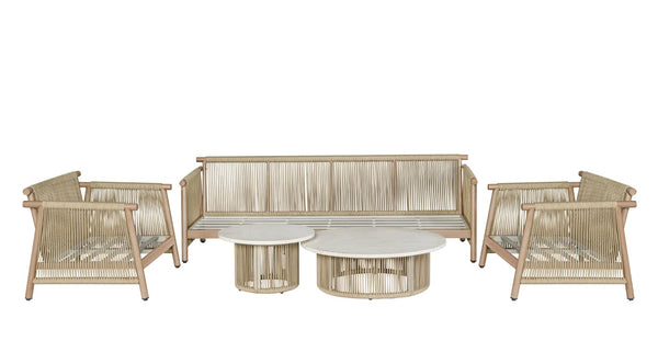 English Elm Zira Outdoor 5 Piece Patio Set with Cement Top Tables and Beige Cushioned Seating B2726S00599