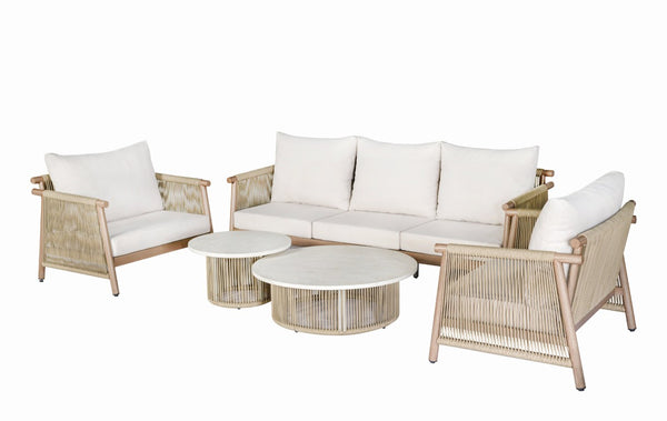 English Elm Zira Outdoor 5 Piece Patio Set with Cement Top Tables and Beige Cushioned Seating B2726S00599