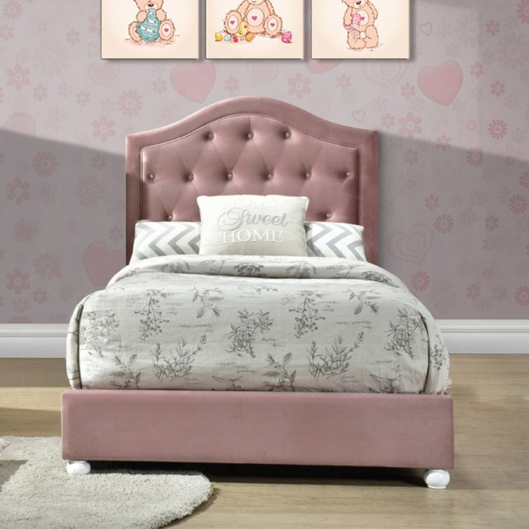 English Elm Reggie Button Tufted Upholstered Bed with Arched Headboard for Guest or Primary Bedroom Pink Full B2726S00600