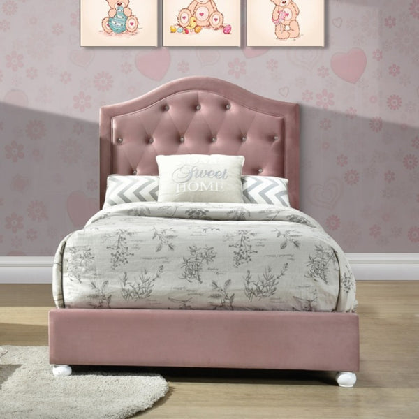 English Elm Reggie Button Tufted Upholstered Bed with Arched Headboard for Guest or Primary Bedroom Pink Full B2726S00600