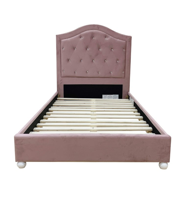 English Elm Reggie Button Tufted Upholstered Bed with Arched Headboard for Guest or Primary Bedroom Pink Full B2726S00600
