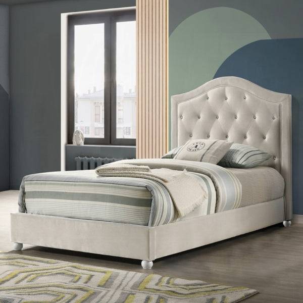 English Elm Reggie Button Tufted Upholstered Bed with Arched Headboard for Guest or Primary Bedroom Beige Full B2726S00601