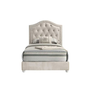 English Elm Reggie Button Tufted Upholstered Bed with Arched Headboard for Guest or Primary Bedroom Beige Full B2726S00601