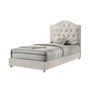 English Elm Reggie Button Tufted Upholstered Bed with Arched Headboard for Guest or Primary Bedroom Beige Full B2726S00601