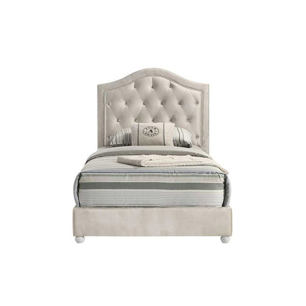 English Elm Reggie Button Tufted Upholstered Bed with Arched Headboard for Guest or Primary Bedroom Beige Twin B2726S00602