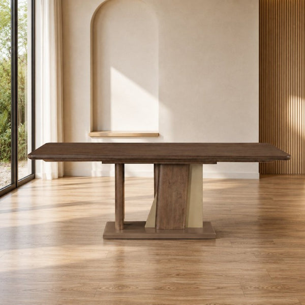 English Elm Ouida Rectangular Wood Veneer Dining Table with Gold Accents Seats Eight B2726S00603