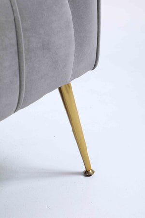 English Elm Upholstered Velvet Accent Chair with Tufted Back Gold Legs and Matching Ottoman Gray B2730P271431