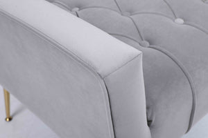 English Elm Upholstered Velvet Accent Chair with Tufted Back Gold Legs and Matching Ottoman Gray B2730P271431