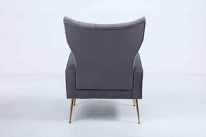 English Elm Upholstered Velvet Accent Chair with Tufted Back Gold Legs and Matching Ottoman Dark Gray B2730P271432