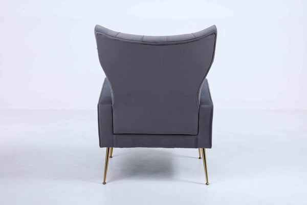 English Elm Upholstered Velvet Accent Chair with Tufted Back Gold Legs and Matching Ottoman Dark Gray B2730P271432