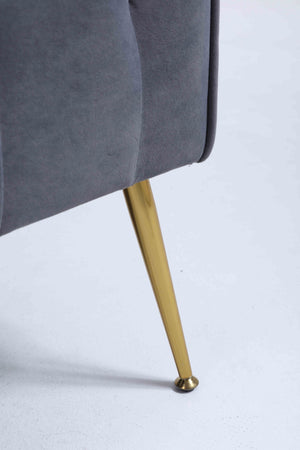 English Elm Upholstered Velvet Accent Chair with Tufted Back Gold Legs and Matching Ottoman Dark Gray B2730P271432