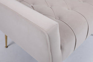 English Elm Upholstered Velvet Accent Chair with Tufted Back Gold Legs and Matching Ottoman Beige B2730P271433