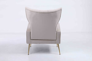 English Elm Upholstered Velvet Accent Chair with Tufted Back Gold Legs and Matching Ottoman Beige B2730P271433