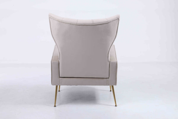 English Elm Upholstered Velvet Accent Chair with Tufted Back Gold Legs and Matching Ottoman Beige B2730P271433