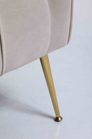English Elm Upholstered Velvet Accent Chair with Tufted Back Gold Legs and Matching Ottoman Beige B2730P271433