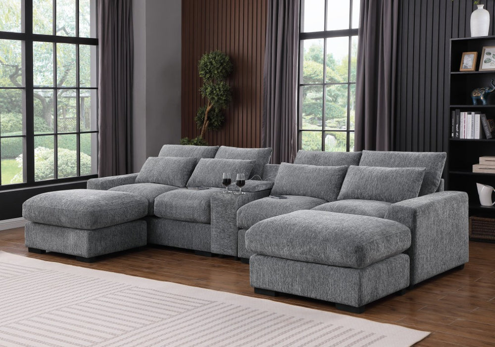 English Elm Modern Flannel Velvet Modular Sectional with Reclining Seats Console and USB Ports B2730S00045