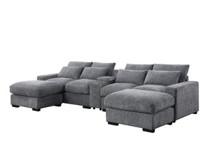English Elm Modern Flannel Velvet Modular Sectional with Reclining Seats Console and USB Ports B2730S00045