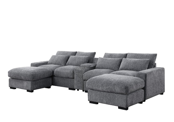 English Elm Modern Flannel Velvet Modular Sectional with Reclining Seats Console and USB Ports B2730S00045