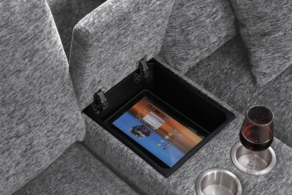 English Elm Modern Flannel Velvet Modular Sectional with Reclining Seats Console and USB Ports B2730S00045