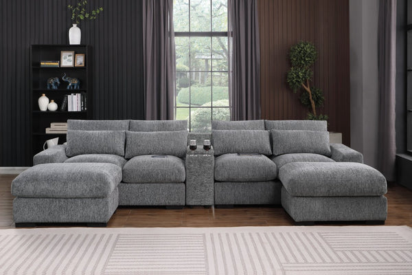 English Elm Modern Flannel Velvet Modular Sectional with Reclining Seats Console and USB Ports B2730S00045