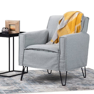 English Elm Deacon Mid-Century Accent Chair with Hairpin Legs and Gray Woven Slipcover B2732P534937