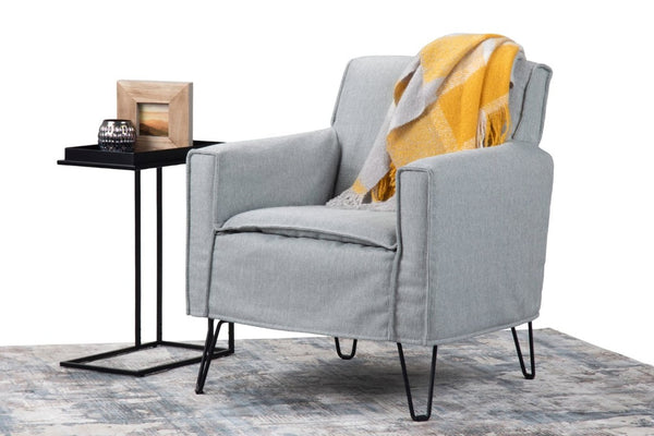 English Elm Deacon Mid-Century Accent Chair with Hairpin Legs and Gray Woven Slipcover B2732P534937